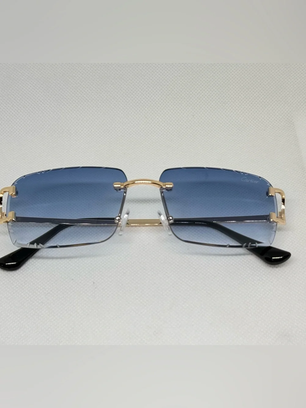 Men's dark Blue Gradient Rimless Sunglasses with Gold Bridge